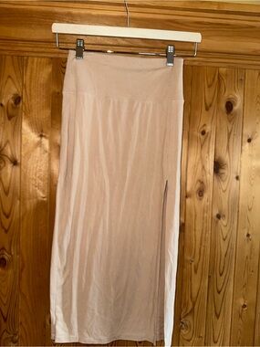Babaton Cream Midi Skirt with Side Slit